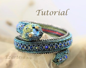 Green Serpent Beaded Wrap Bracelet Tutorial Pattern by Ezartesa