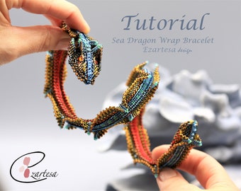 Tutorial de pulsera envolvente con cuentas de dragón marino, patrón de abalorios de Ezartesa