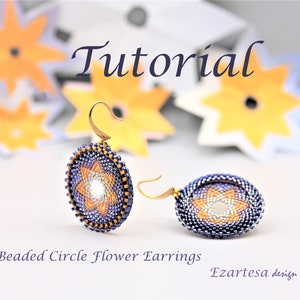 Beaded Circle Flower Earrings Tutorial, Seed Bead Pattern by Ezartesa for Beginners. image 1