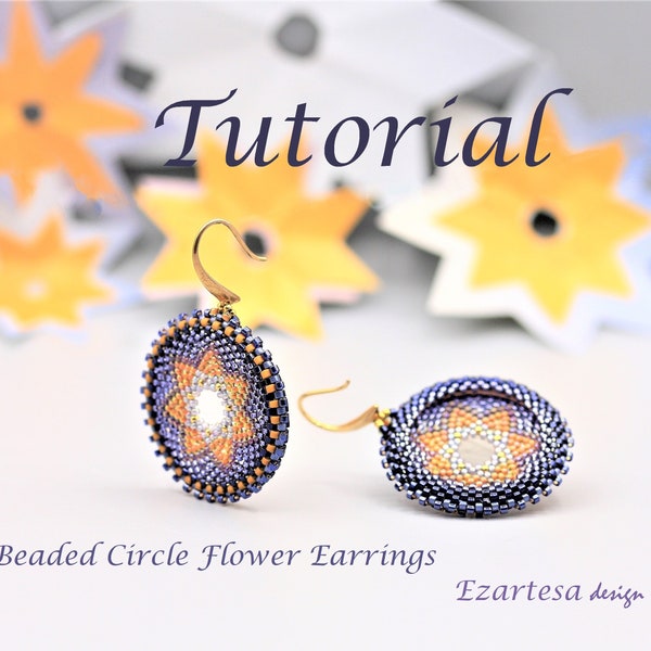 Beaded Circle Flower Earrings Tutorial, Seed Bead Pattern by Ezartesa for Beginners.