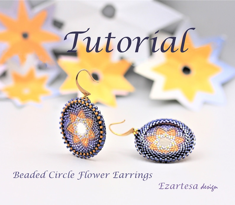 Beaded Circle Flower Earrings Tutorial, Seed Bead Pattern by Ezartesa for Beginners. image 1