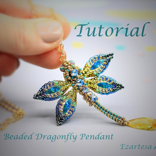 Dragonfly Pendant Beading Tutorial, Pattern by Ezartesa
