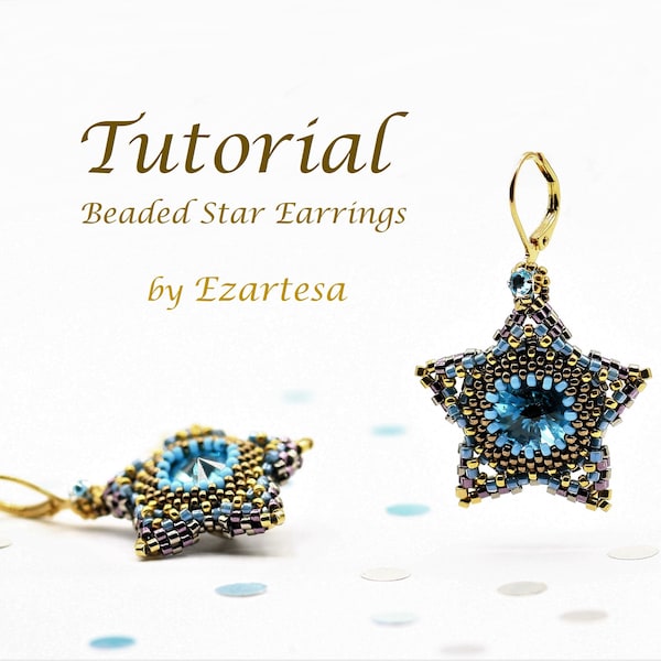 Beading Tutorial, Five Point Star Earrings with Swarovski Crystal Rivoli, Rose Montees and Glass Seed Beads by Ezartesa