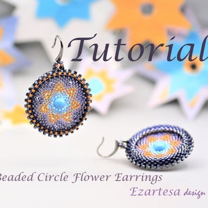 Beaded Circle Flower Earrings Tutorial, Seed Bead Pattern by Ezartesa for Beginners. image 5