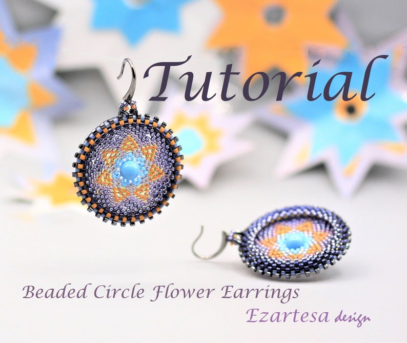 Beaded Circle Flower Earrings Tutorial, Seed Bead Pattern by Ezartesa for Beginners. image 5