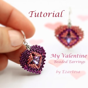 My Valentine Beaded Heart Dangle Earrings Tutorial, Seed Bead Pattern by Ezartesa image 1