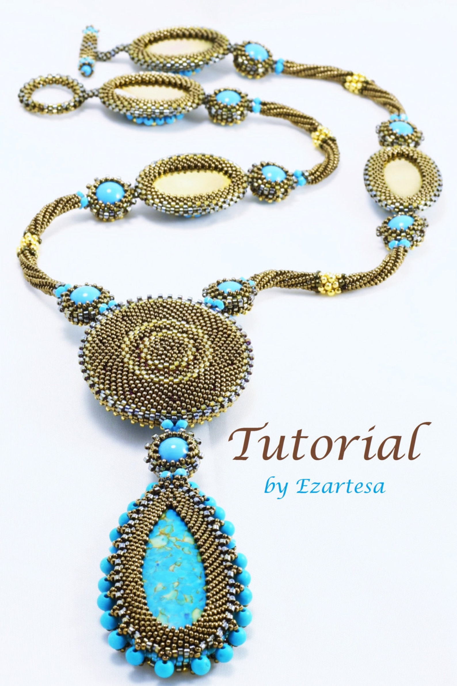 Turquoise Beaded Necklace Tutorial: Seed Bead Rope Beading Pattern ...