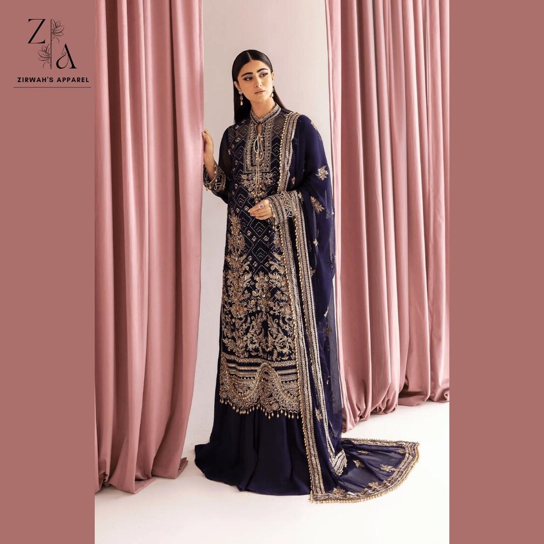 Royal Blue Embroidered Dress | South Asian Wedding Guest Outfit With ...