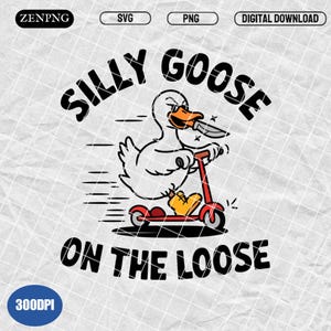 Silly Goose PNG | Funny Scooter Goose Sublimation Design | Quirky Meme Shirt Graphic | Instant Download Digital File | Silly Goose Clipart