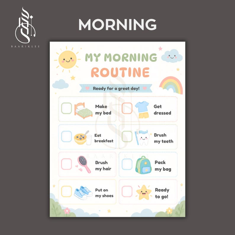 Tableau des routines du matin et du soir pour enfants, emploi du temps ...