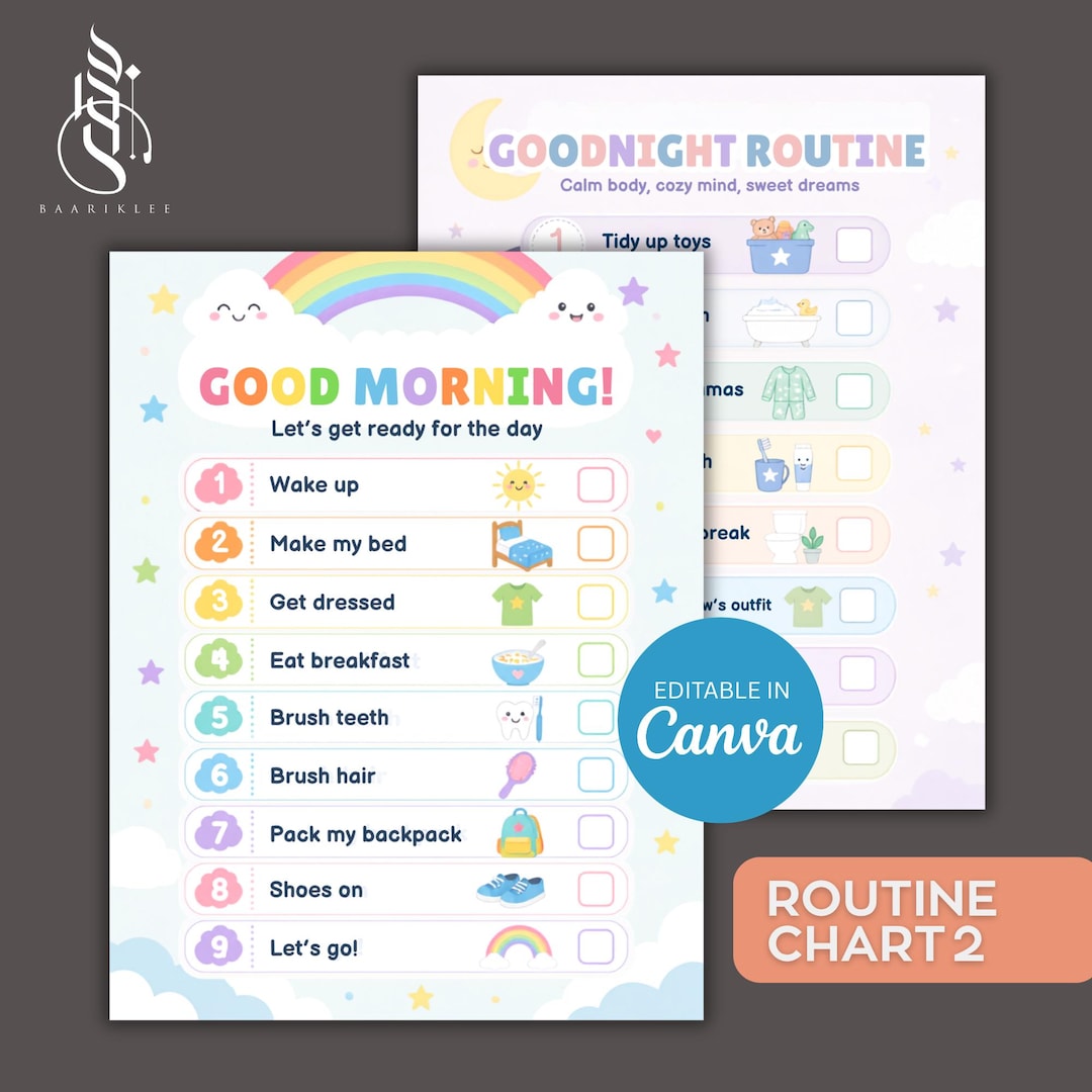 Tableau des routines du matin et du soir pour enfants (PDF), tableau ...