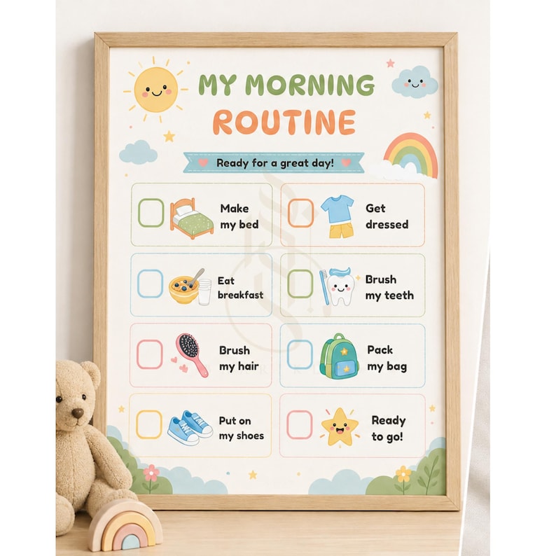Tableau des routines du matin et du soir pour enfants, emploi du temps ...