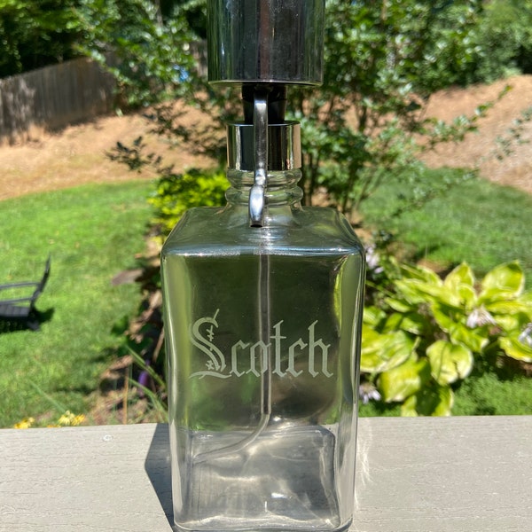 Vintage Glass Etched Liquor Decanter with Pump Spout