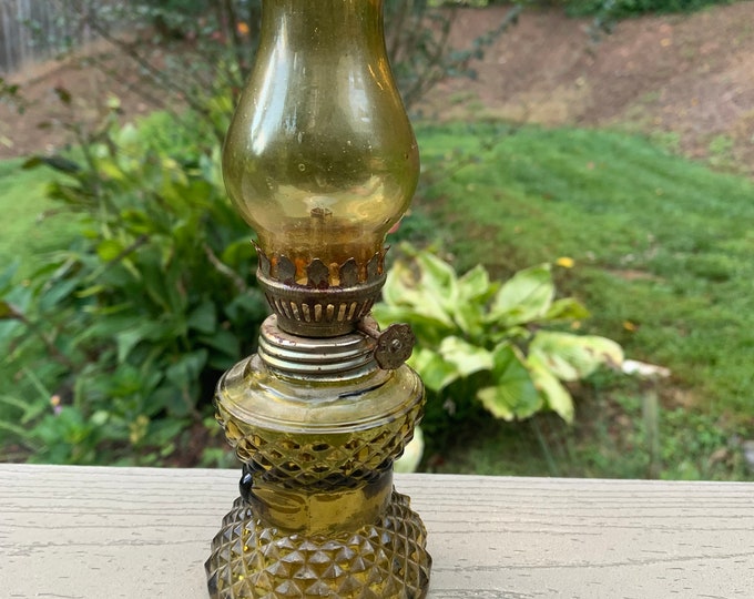 Vintage Green Glass Hurricane Oil Lamp Etsy