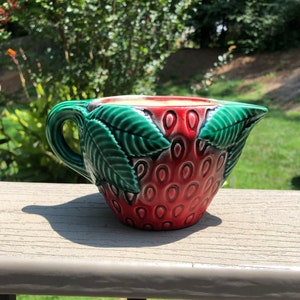 Vintage Handpainted Strawberry Ceramic Pitcher