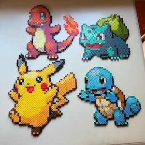 Charmander, Bulbasaur, Squirtle, Pikachu Pokémon FireRed & LeafGreen Perler Beads Retro Sprite Pixel Art
