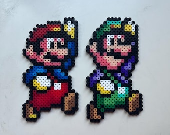 Mario & Luigi Super Mario Bros. Super Mario All-Stars Perler Beads SNES Sprite Pixel Art