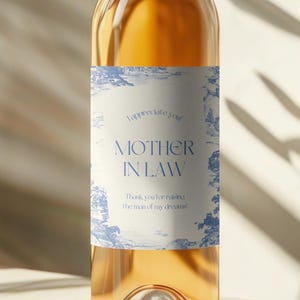 Wedding Wine Label – Editable Canva Template, Toile Gift for Sendoff, Thank You for Mother of the Groom or In-Law | Juliette