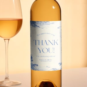 Wedding Wine Label – Editable Canva Template, Gift for Sendoff, Mother of the Groom or Bridesmaid Thank You, Blue Toile Printable | Juliette