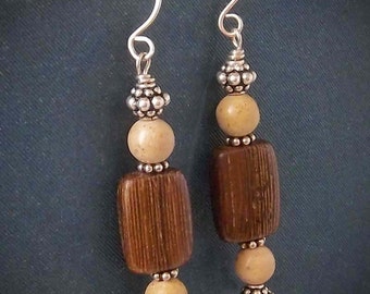 Wood,  Bone and Sterling Earrings