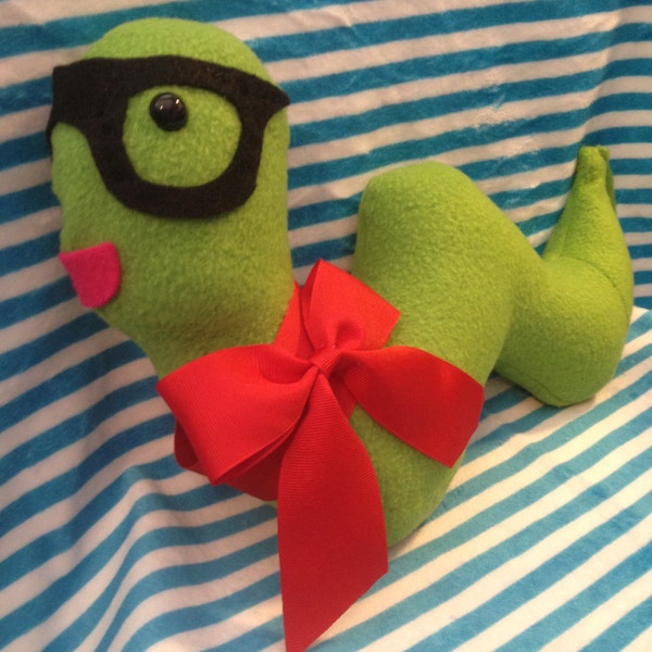 Custom Bookworm plush You choose color of ribbon to match your event