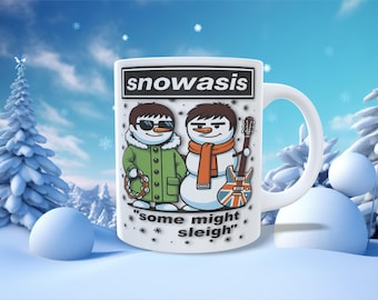 Taza de cerámica navideña de Snowasis, diseño divertido de parodia de Oasis