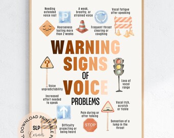 Voice Problem Warning Signs Poster | SLP Office Decor (Digital Download)