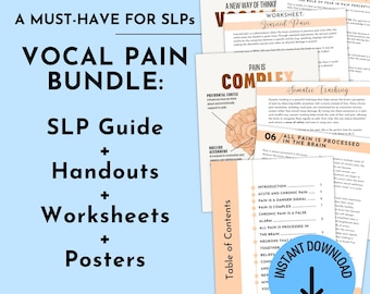 Vocal Pain Bundle - SLP Guide, Handouts, Worksheets and Posters | Voice Therapy Tools (PDF Download)