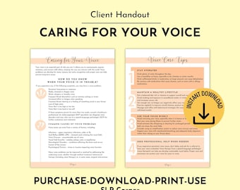 Voice Care Handout for Patients | SLP Counseling Therapy Tools (PDF)