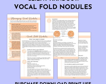 Patient Handout Vocal Fold Nodules | SLP Speech Therapy Worksheets | Speech Pathologist Counseling Therapy Tools | Voice Therapy Handout
