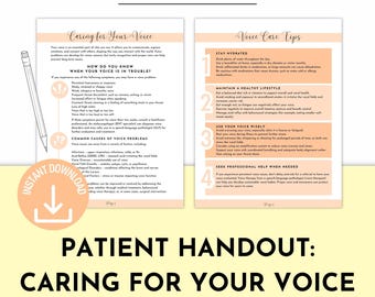 Voice Care Patient Handout | SLP Speech Therapy Worksheets | Speech Pathology Counseling Therapy Tools | Voice Therapist Handout