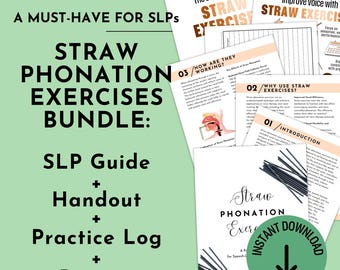 Straw Phonation Exercises Bundle – SLP Guide, Handouts, Practice Log (PDF Download)
