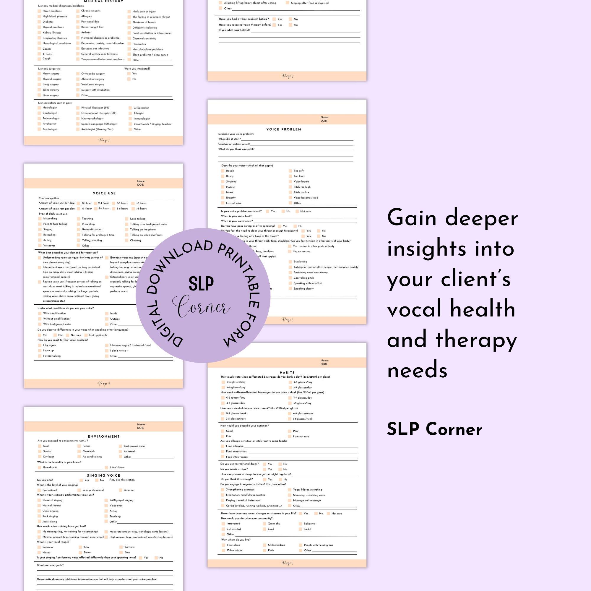 Cfy Slp Interval Form.pdf SLP Voice Therapy Client Intake Form | Voice Patient Assessment (PDF ...