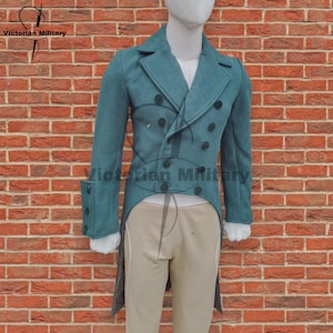 Mr. Darcy Regency Tailcoat: Green Wool Historical Costume