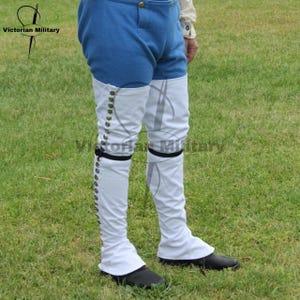 ボタン付きホワイトウールゲートル：18世紀コロニアルレギンス