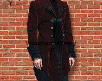 Herren Samtfrack: Gothic Steampunk Militärjacke, Cosplay Kostüm