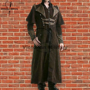 Brown Gothic Steampunk Trench Coat: Pirate Military Style Cosplay