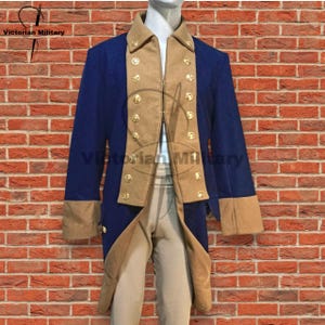 Revolutionary War Navy Blue Wool Coat  18th Century Continental Officer Jacket  George Washington Style Tunic  Historical Military Uniform