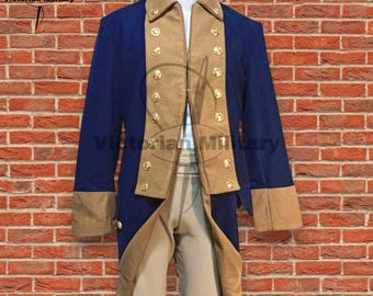 Handmade Navy Blue Wool Coat: 18th Century Continental Officer Style