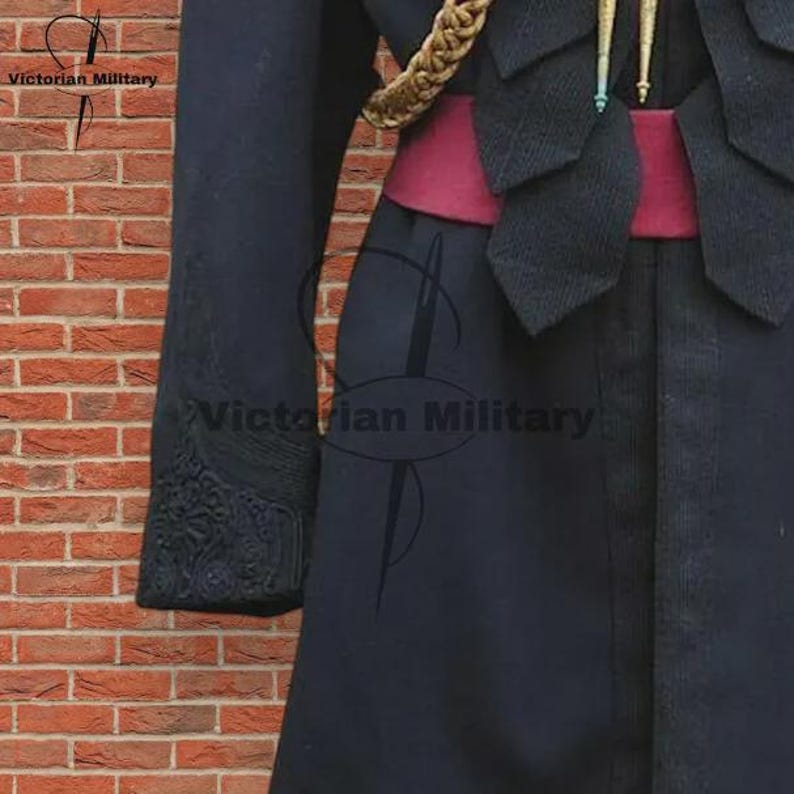 1915 British Officer Wool Frock Coat: Military Reenactment coat with Gold Aiguillette Cord image 3