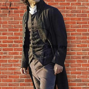 Neue Herren Wolle Dunkelbraun Herren Militär Gehrock, Regency Mantel aus dem 18