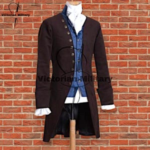 18th Century brown Wool British Frock Coat | Handmade Colonial Military Tailcoat | Men’s Historical Reenactment Costume Jacket