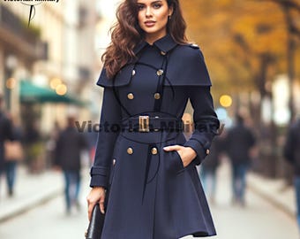 May include: Navy blue military-style coat with gold buttons and a matching belt. The coat features a cape-like design over the shoulders and a flared skirt. The text "Victorian Military" is visible in the image.