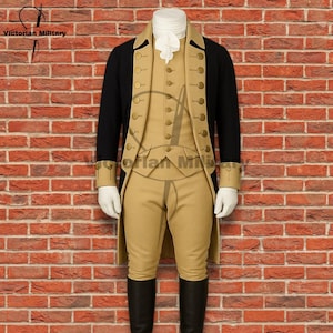 Men&#39;s 18th Century Revolutionary War Officer Uniform | Blue Wool Colonial Coat & Breeches | Historical American Costume Outfit