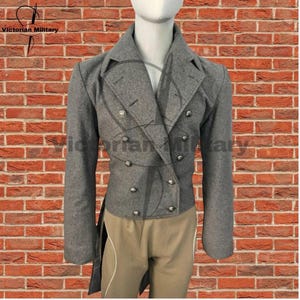 Emma George Knightley Double-Breasted Gray Tailcoat | Men&#39;s Regency Victorian Wool Frock Coat