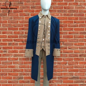 Revolutionary War Officer Uniform | American Colonial Regimental Coat & vest| 18th Century Historical Men&#39;s Costume | Navy Blue Uniform