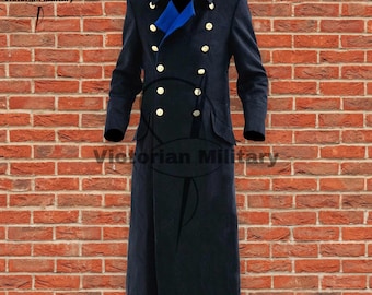 Men's Navy Wool Military Overcoat | Historical Reenactment Uniform