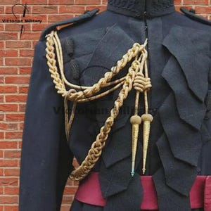 1915 British Officer Wool Frock Coat: Military Reenactment coat with Gold Aiguillette Cord image 2