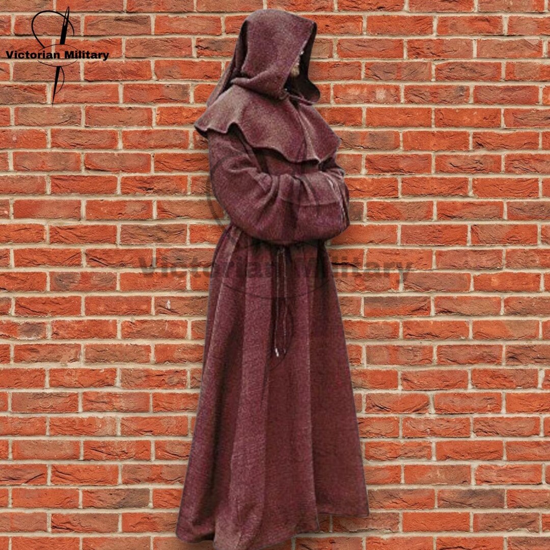 Handmade Maroon Wool Monk Robe With Hood: Medieval LARP Costume - Etsy