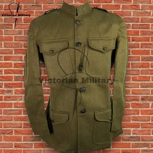 Handmade WWI US Army M1917 Wool Tunic: Olive Green Reenactment Coat